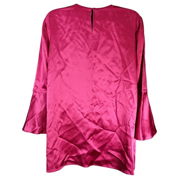 Lafayette 148 New York Blouse M Womens Red Button Casual Solid Silk Amaryllis - Picture 2 of 5